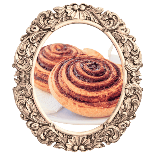 Cinnamon roll in an ornate frame