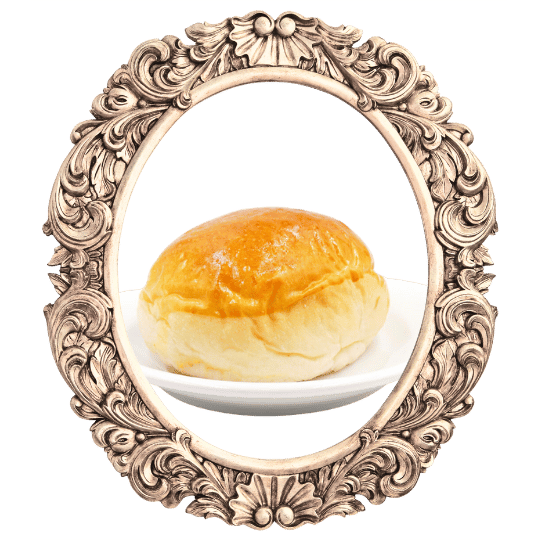 Baked Taiwanese pork bun in an ornate frame