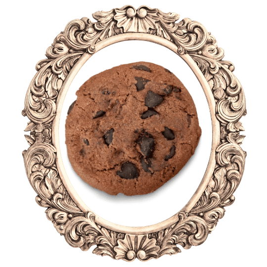 Double chocolate cookie in an ornate frame