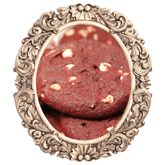 Red velvet crinkles in an ornate frame