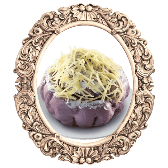 Ube cheese ensaymada in an ornate frame