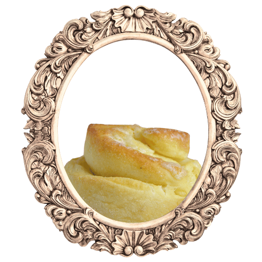 Milky cheese roll in an ornate frame