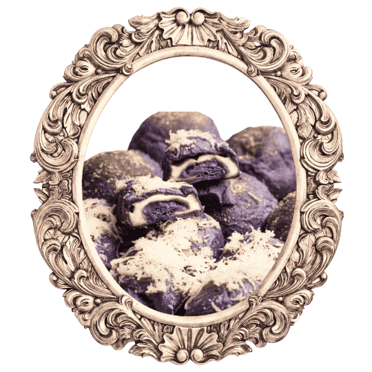 Ube roll in an ornate frame